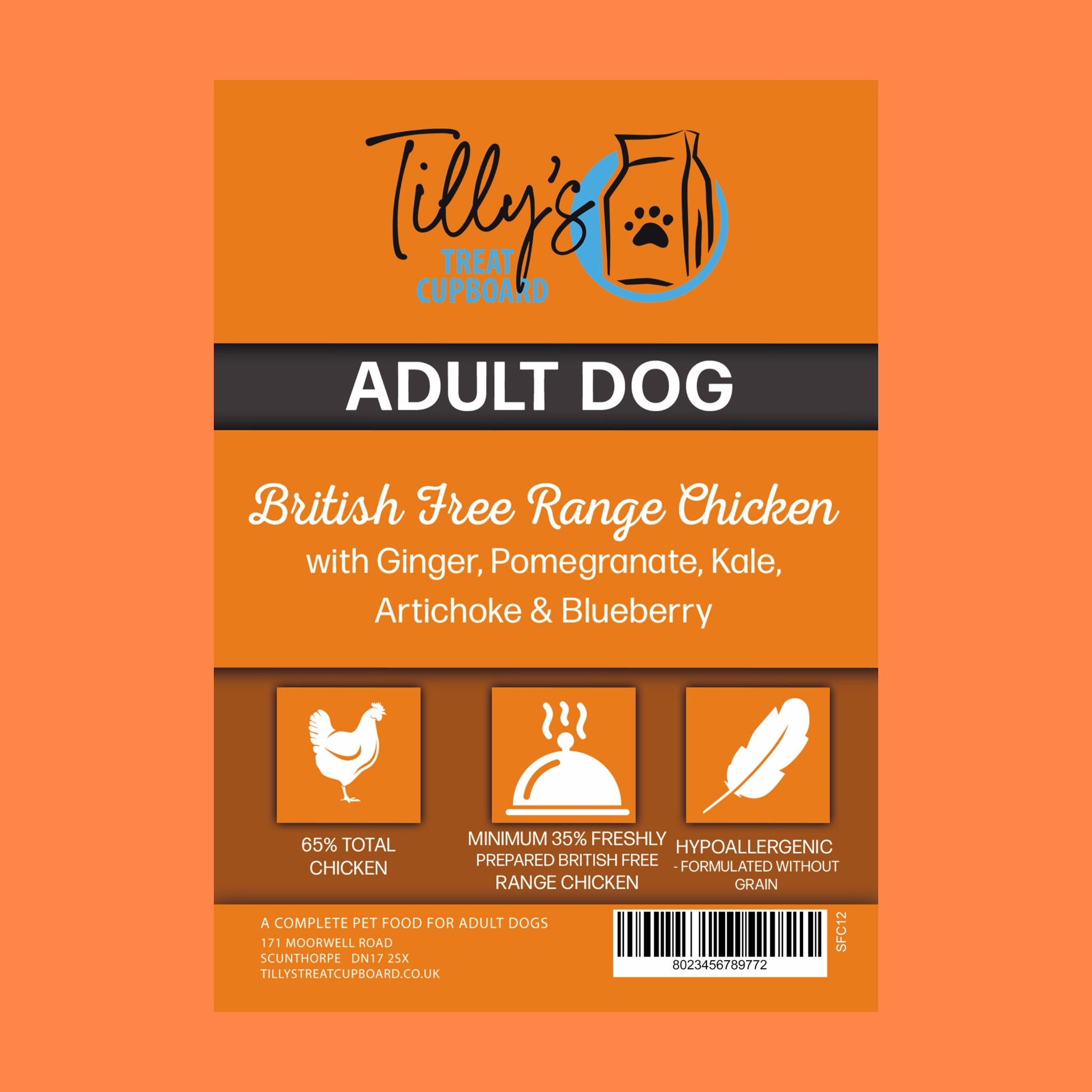 Tilly's Black Bag British Free Range Chicken with Ginger, Pomegranate, Kale, Artichoke & Blueberry ADULT DOG