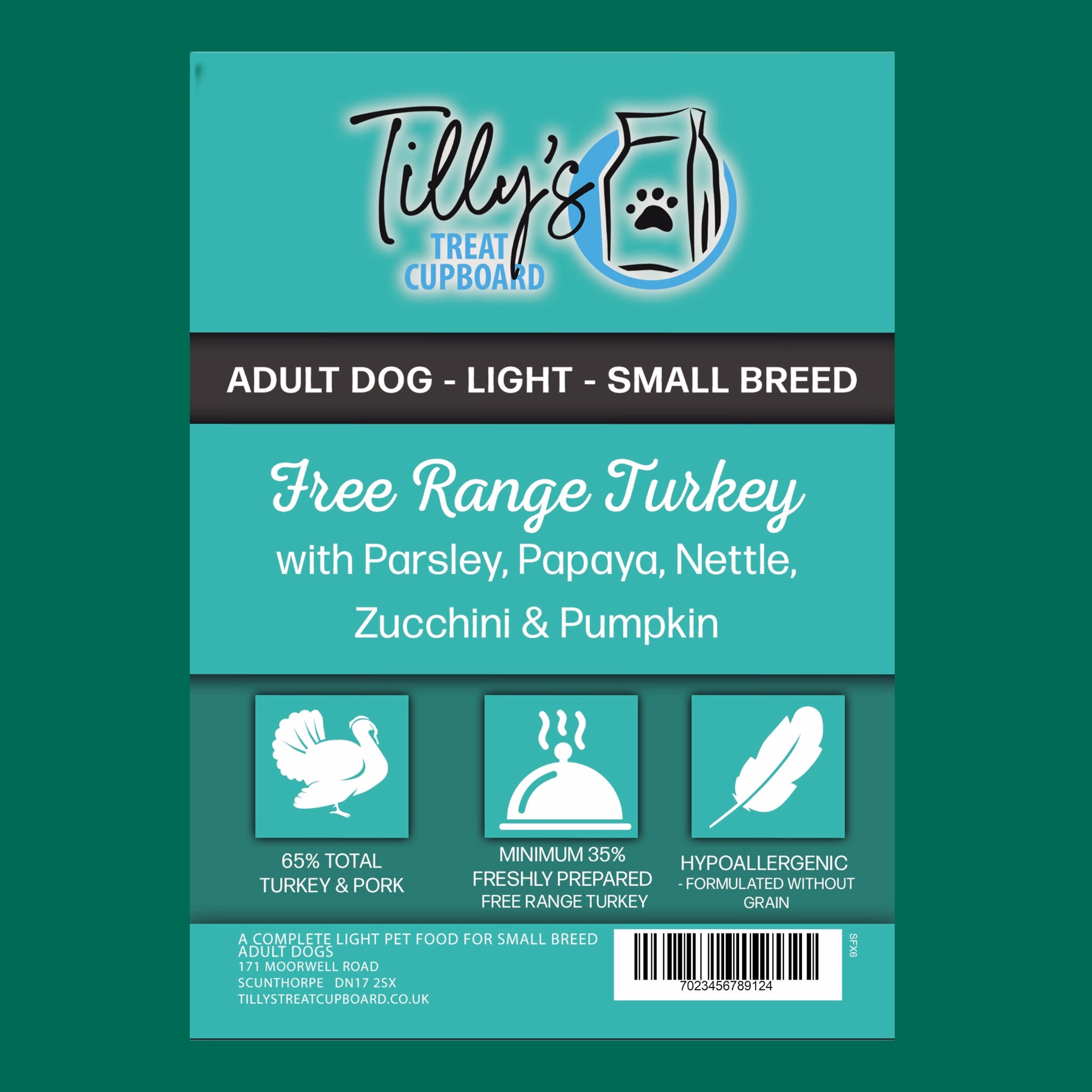 Tilly's Black Bag LIGHT SMALL BREED Free Range Turkey with Parsley, Papaya, Nettle, Zucchini & Pumpkin