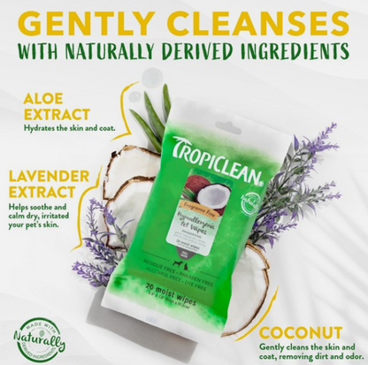 TropiClean Tropiclean Hypoallergenic Wipes 20s