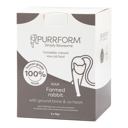 Purrform Farmed Rabbit with Ground Bone & Ox Heart 6x70g