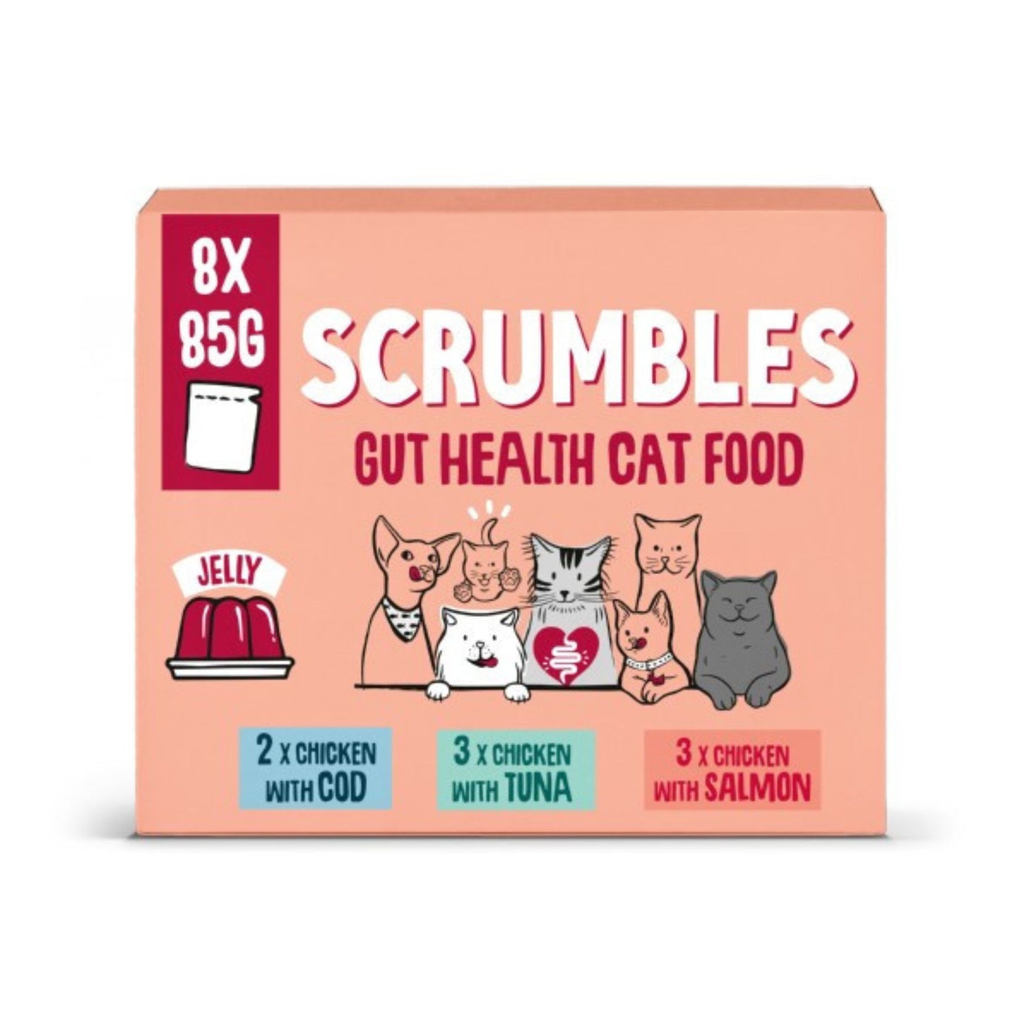 Scrumbles Grain Free Wet Cat Jelly Recyclable Pouch Fish Selection 8x85g