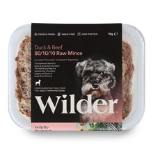 Wilder raw dog food package with duck and beef on a white background