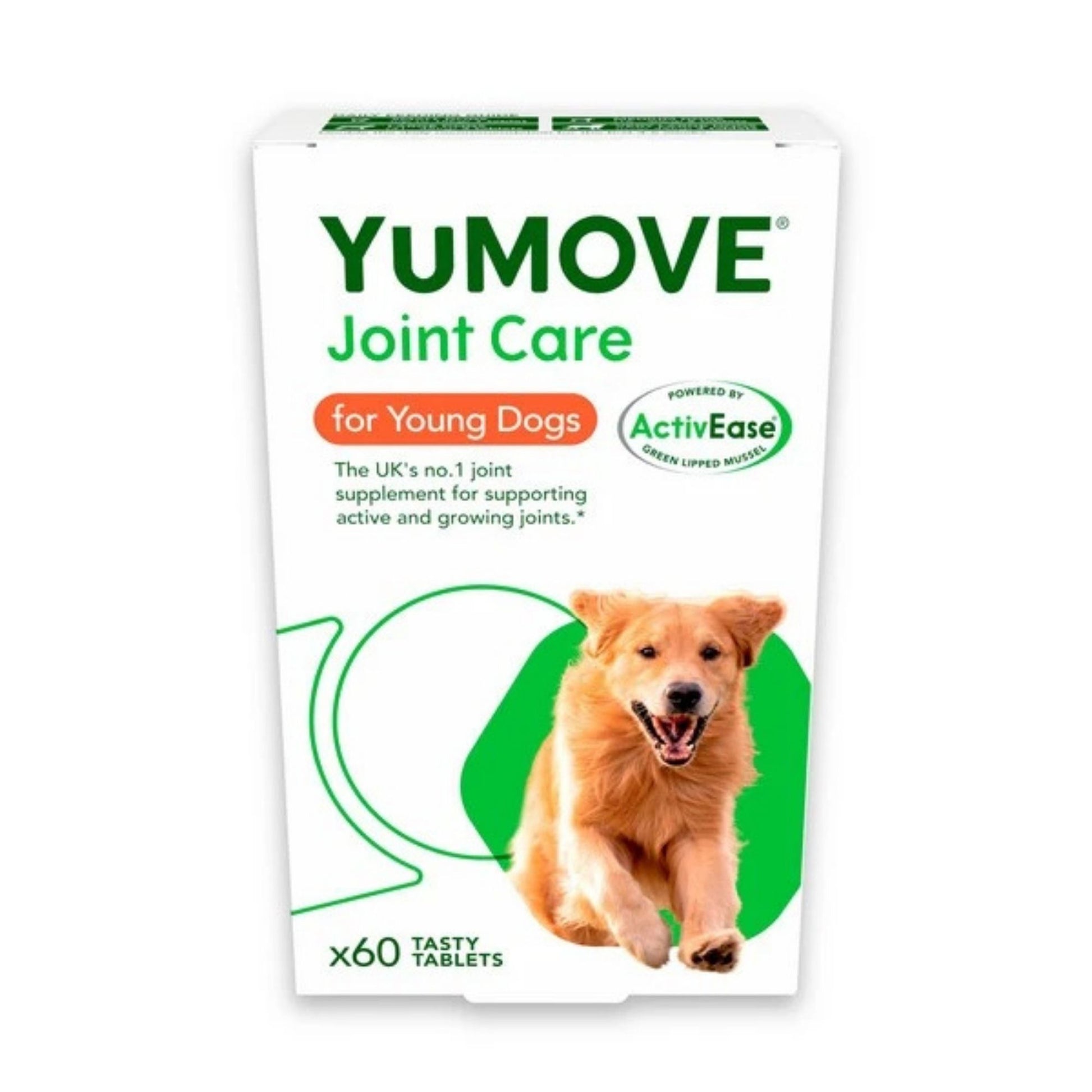 YuMOVE Joint Care for Young Dogs packaging with a dog illustration on a white background