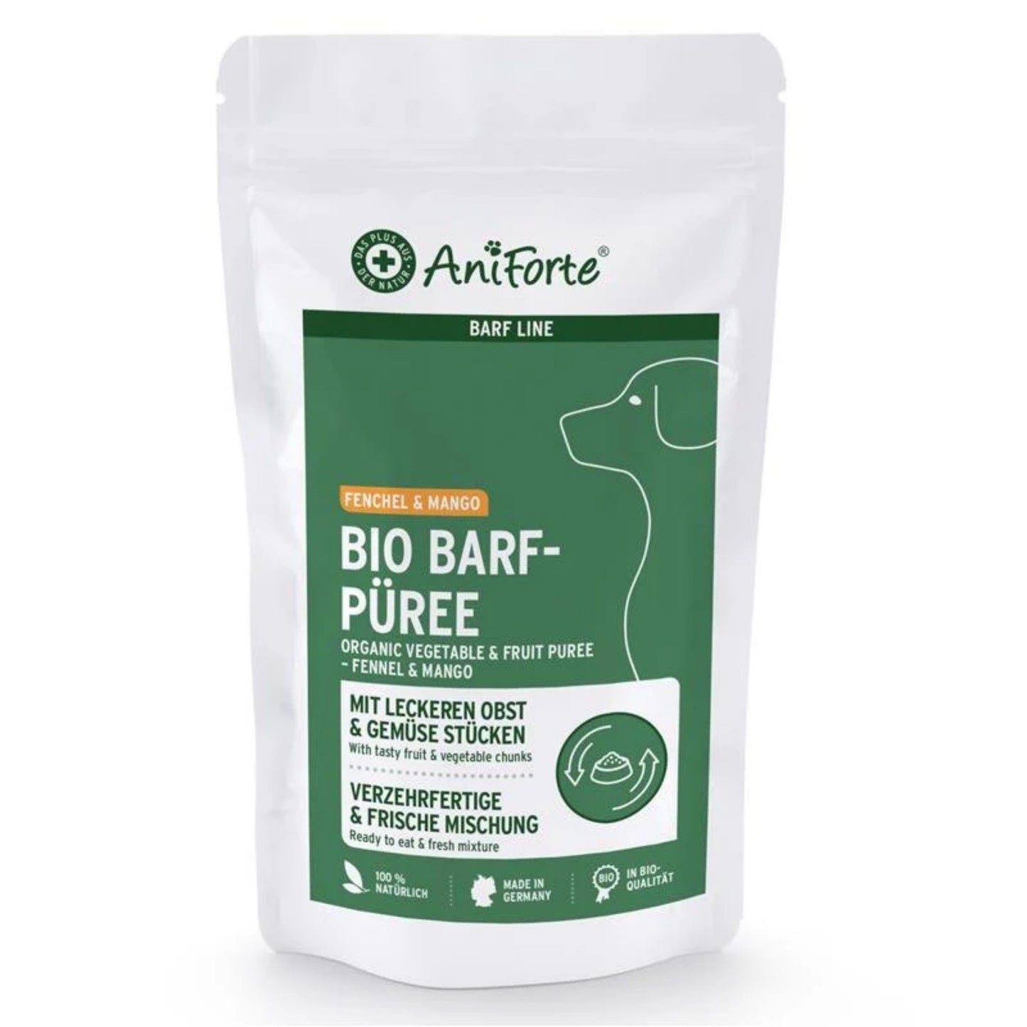 AniForte organic vegetable and fruit puree package on a white background