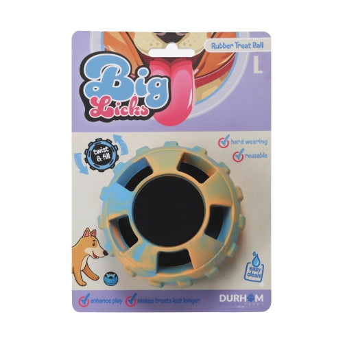 Packaged dog toy with 'Big Licks' branding on a white background