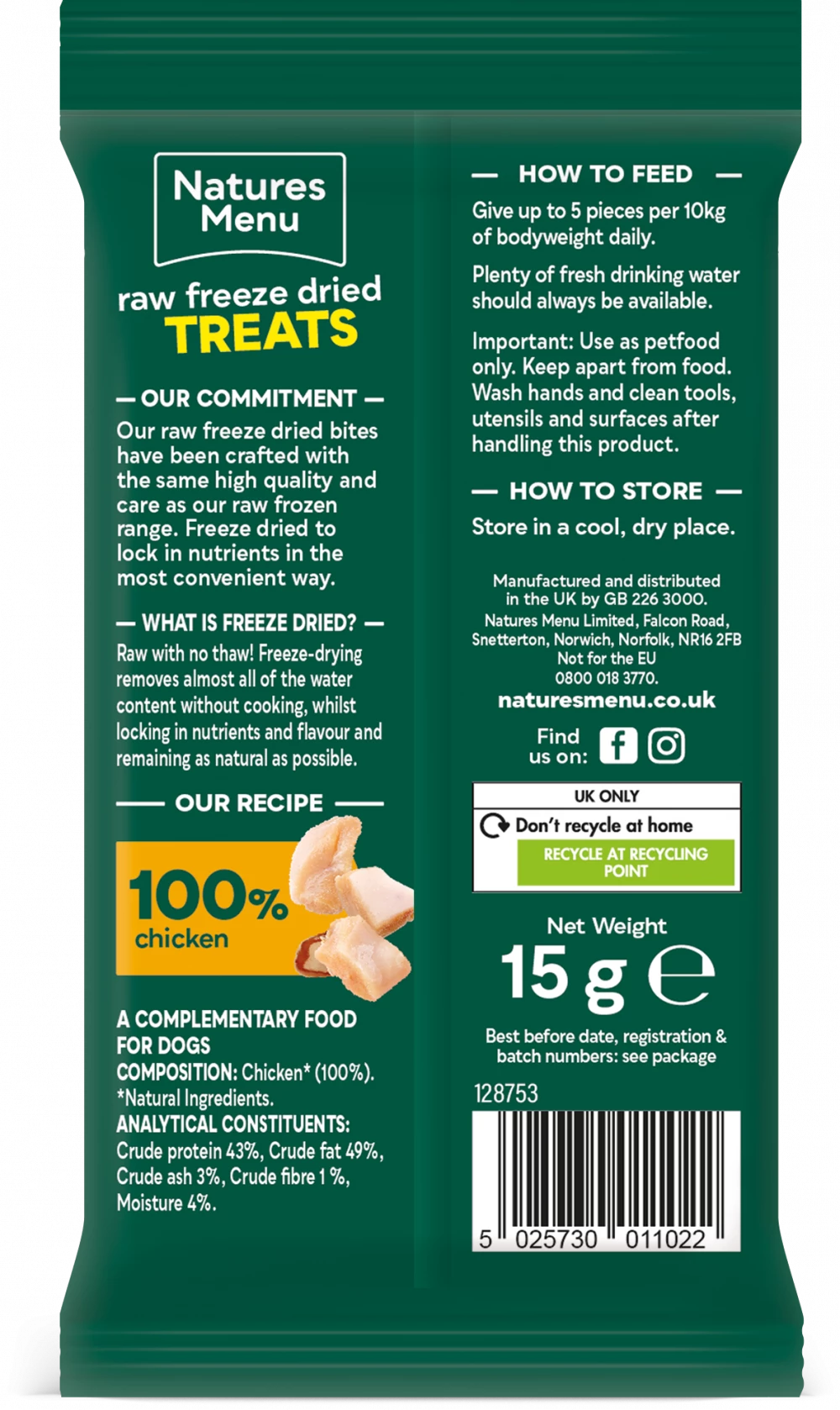 Natures Menu Freeze Dried Meat Bites 100% Chicken 15g