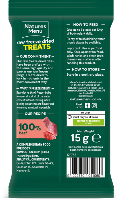 Natures Menu Freeze Dried Meat Bites 100% Beef 15g
