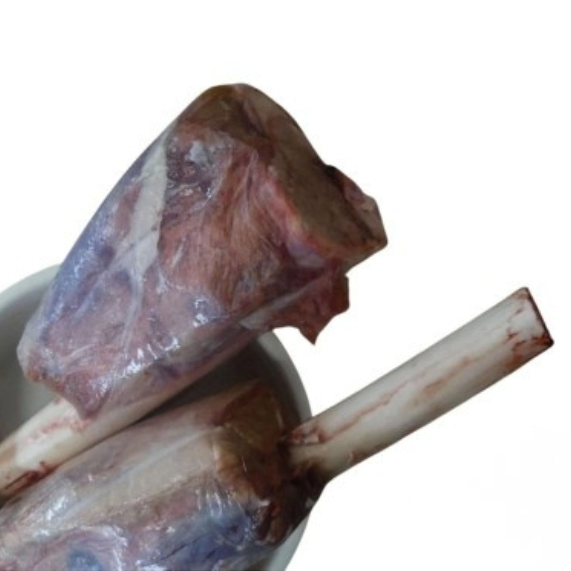 Raw bone meat with bone product  shown on a white background.