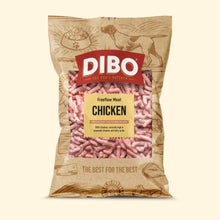Bag of DIBO chicken mince for pets on a white background