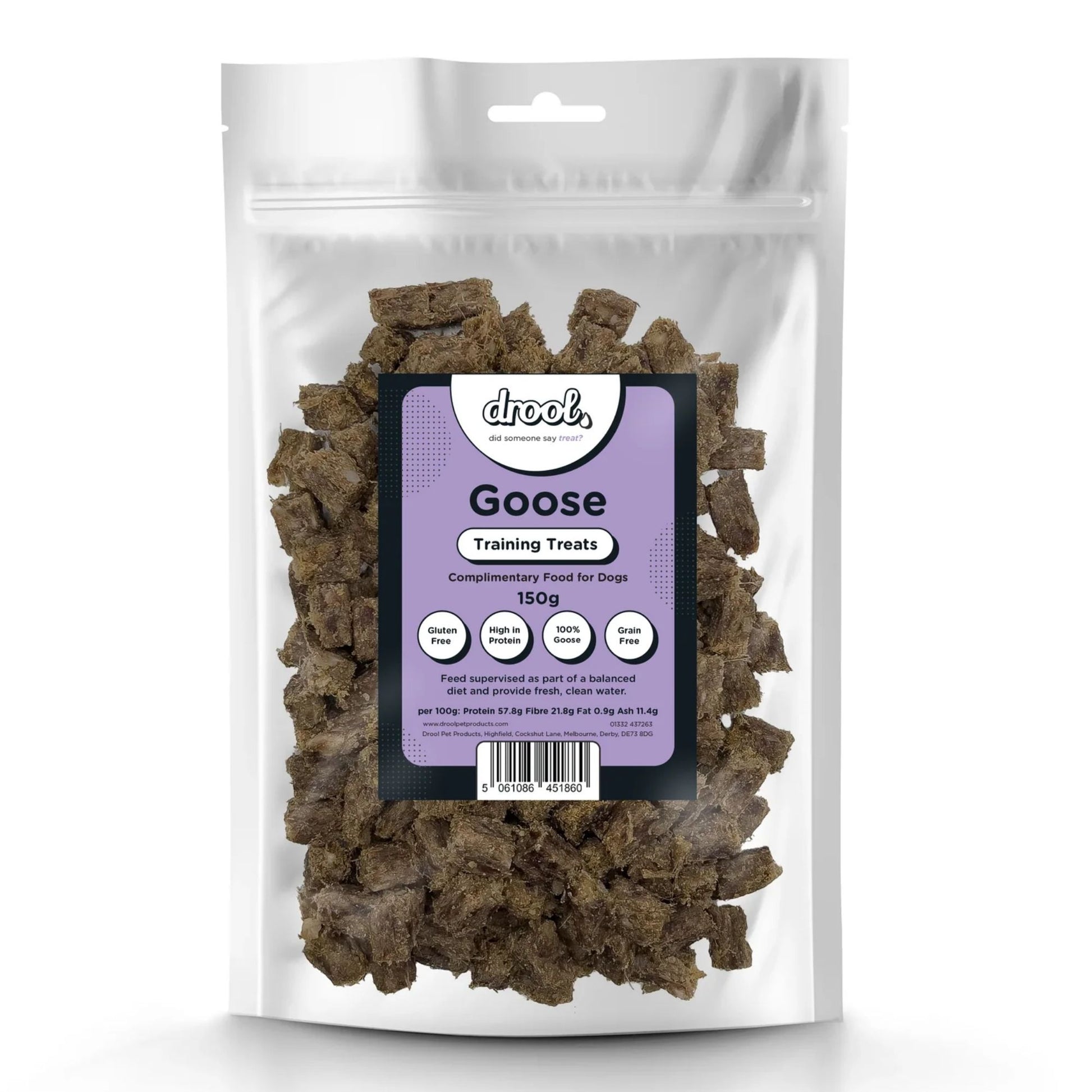 Package of drool Goose Training Treats on a white background