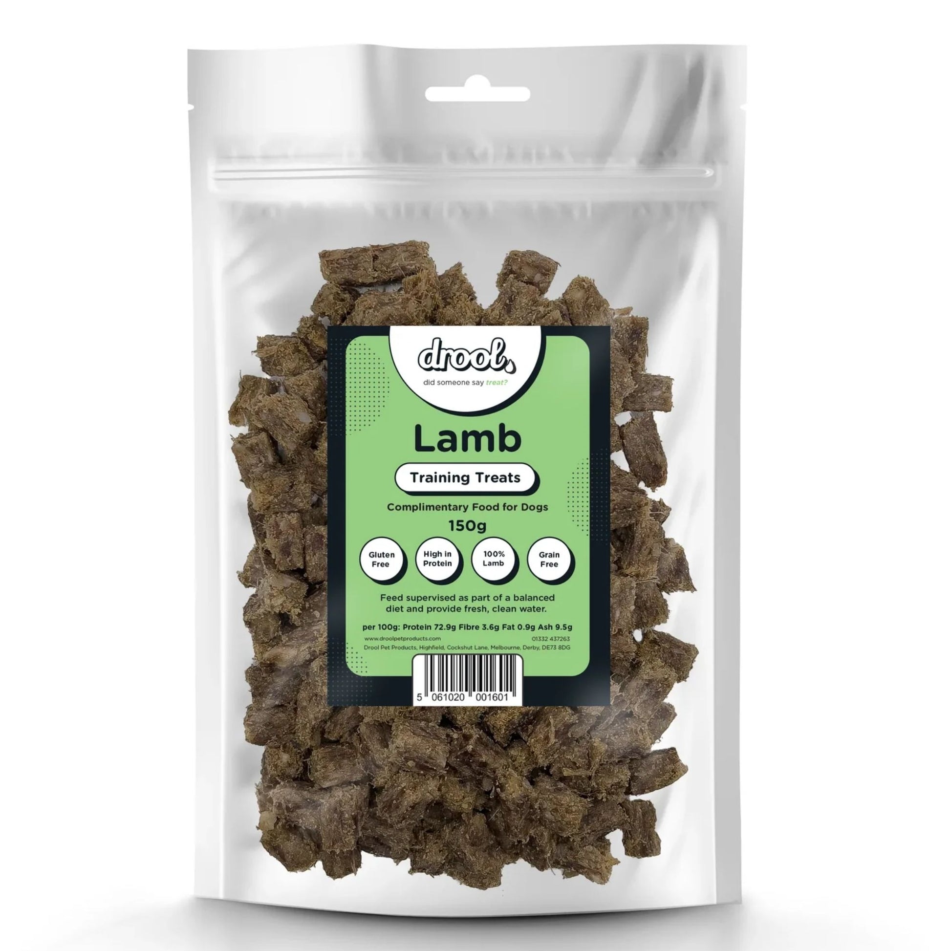 Package of Drool Lamb Training Treats for dogs on a white background