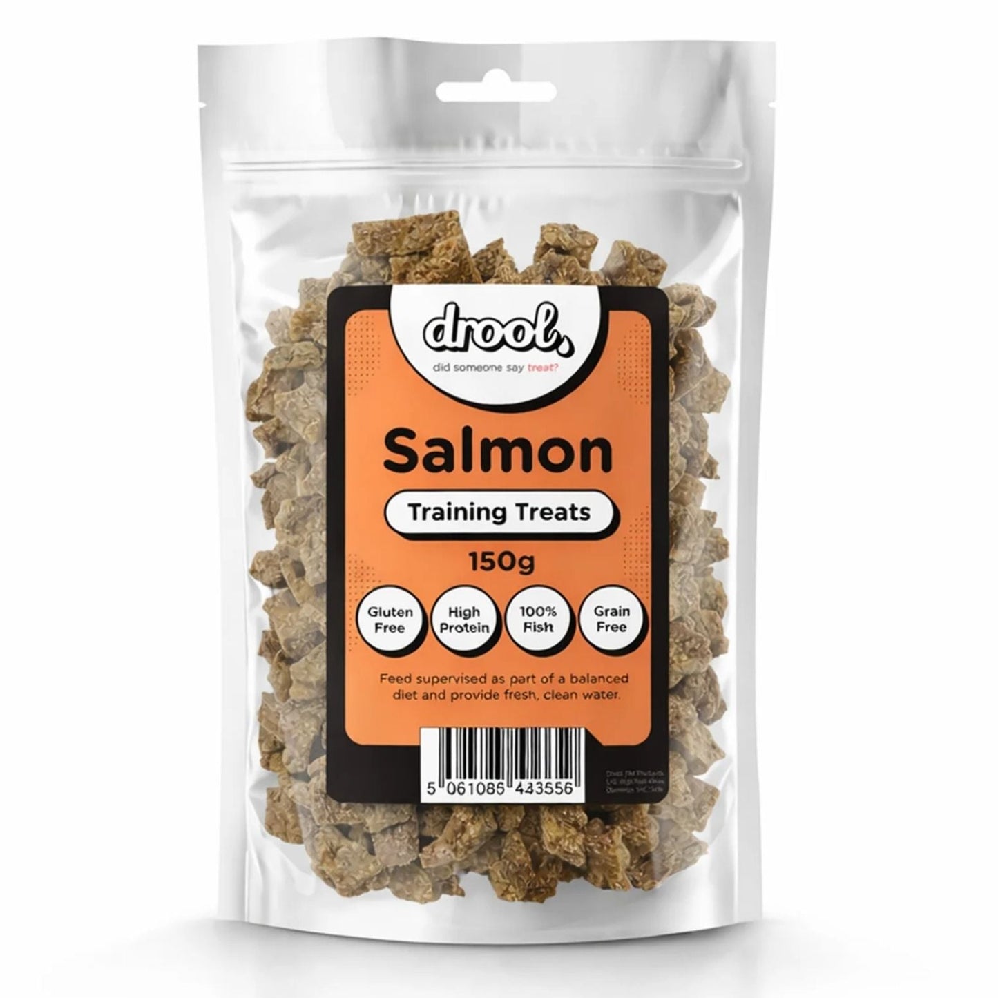 Package of Drool Salmon Training Treats on a white background