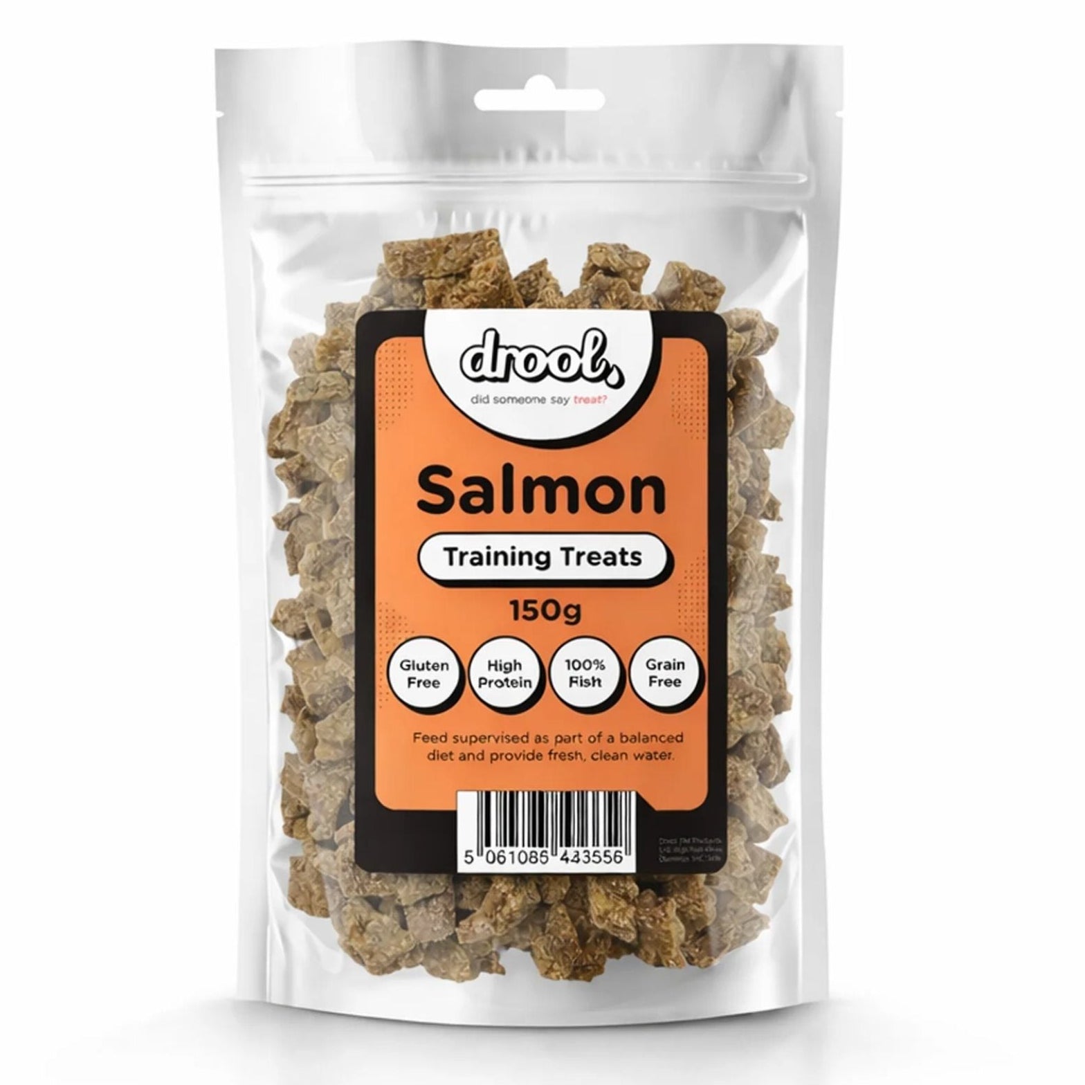 Package of Drool Salmon Training Treats on a white background