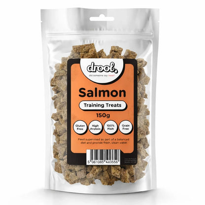 Package of Drool Salmon Training Treats on a white background