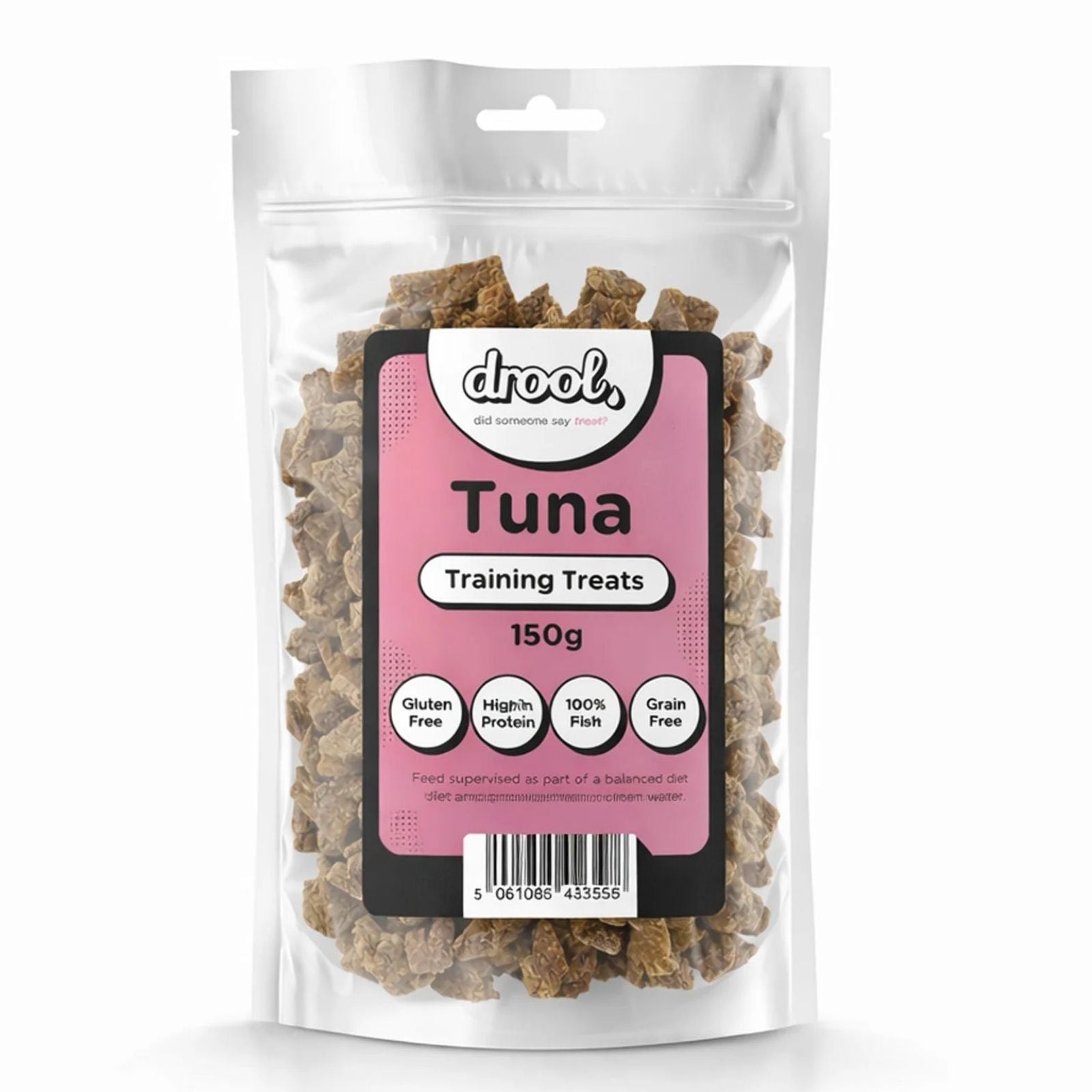 Package of Drool Tuna Training Treats on a white background