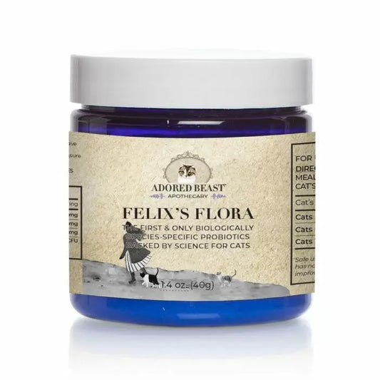 Tub of Adored Beast Felix Flora probiotics for cats