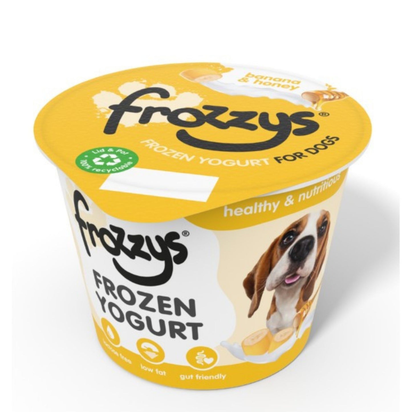 Frozzy's frozen yogurt container for dogs on a white background