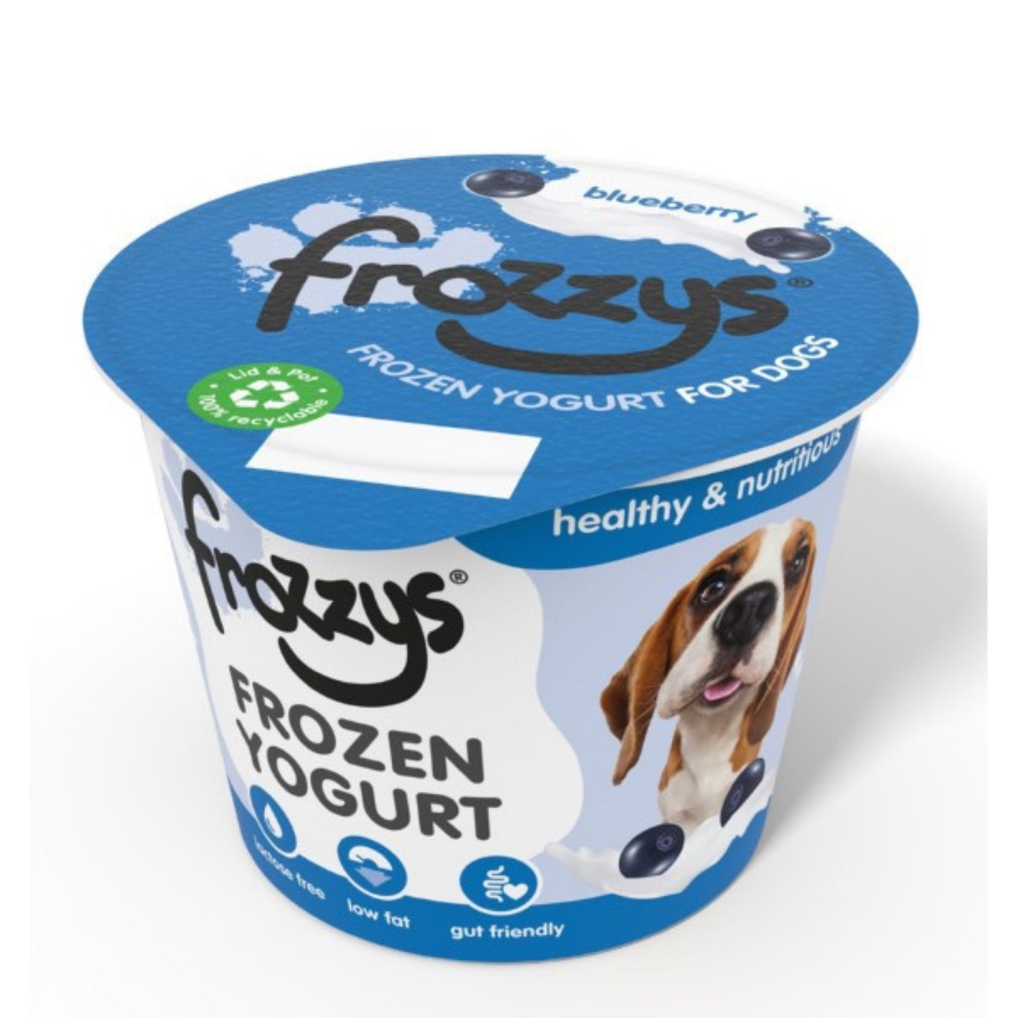 Frozzy's frozen yogurt container for dogs on a white background