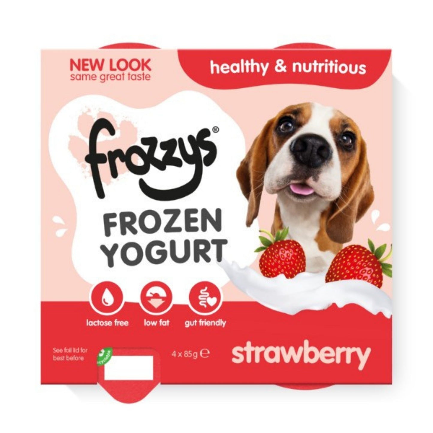 Frozzy's frozen yogurt packaging for dogs with a strawberry flavor on a white background