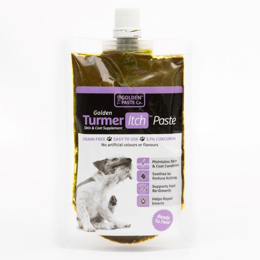 Pet supplement paste packaging with visible branding and product details on a white background