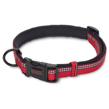 Halti comfort collar in red with black trim and buckle on a white background