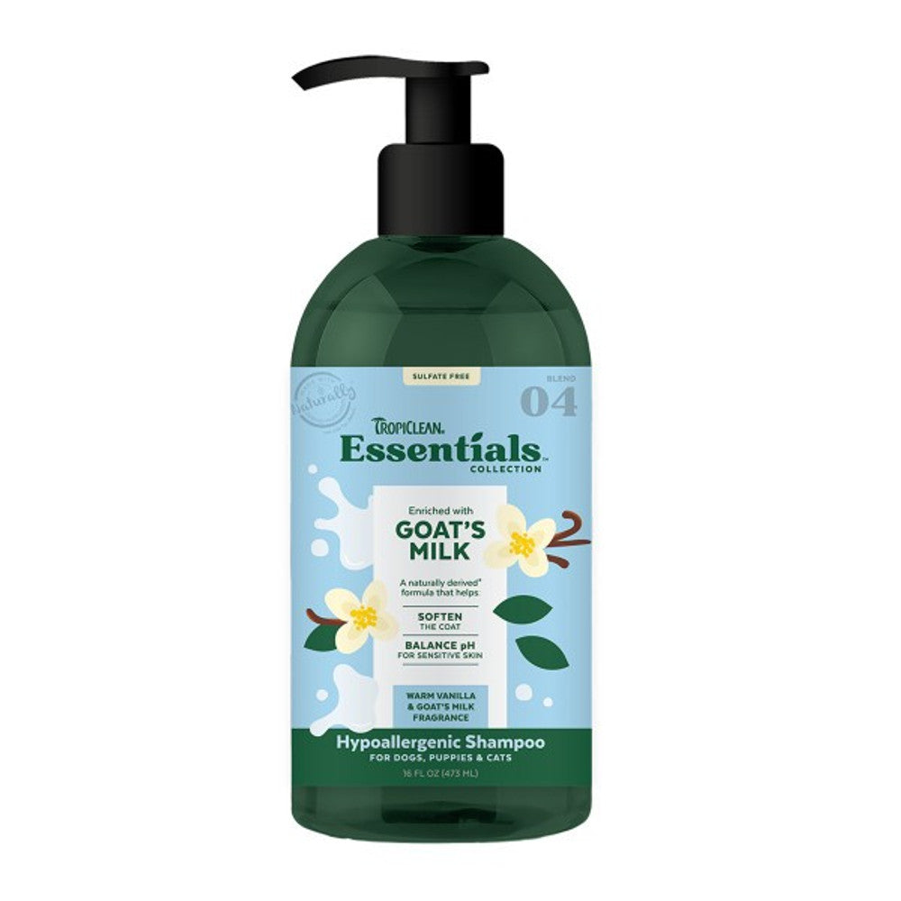 TropiClean Essentials Goats Milk Shampoo for Dogs Puppies and Cats 473ml