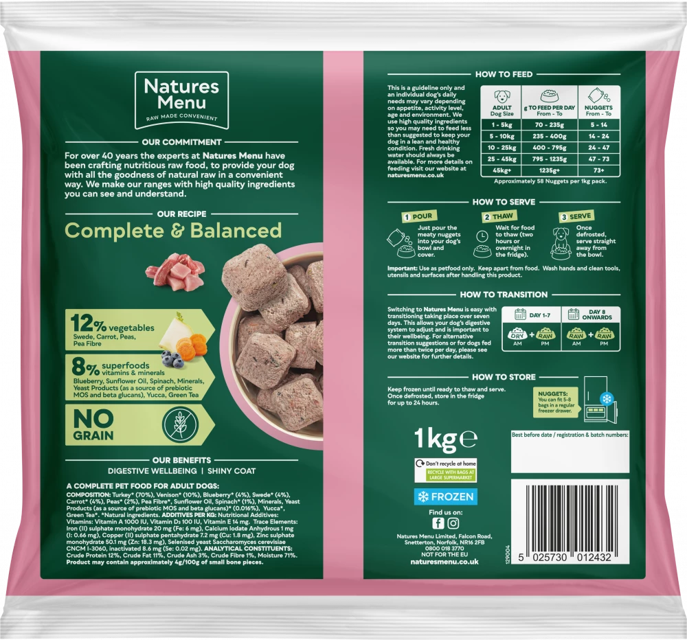 Natures Menu Complete & Balanced Raw Turkey with Venison 1kg