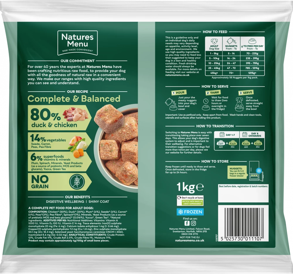Natures Menu Complete & Balanced Raw 80/20 Duck and Chicken 1kg