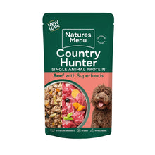 Natures Menu Country Hunter dog food package with beef and superfoods on a white background