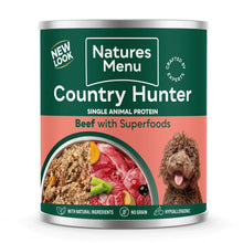 Can of Natures Menu Country Hunter Beef with Superfoods dog food on a white background