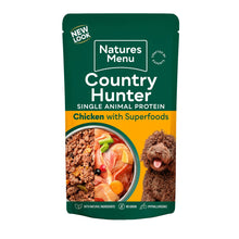 Natures Menu Country Hunter dog food package with chicken and superfoods on a white background