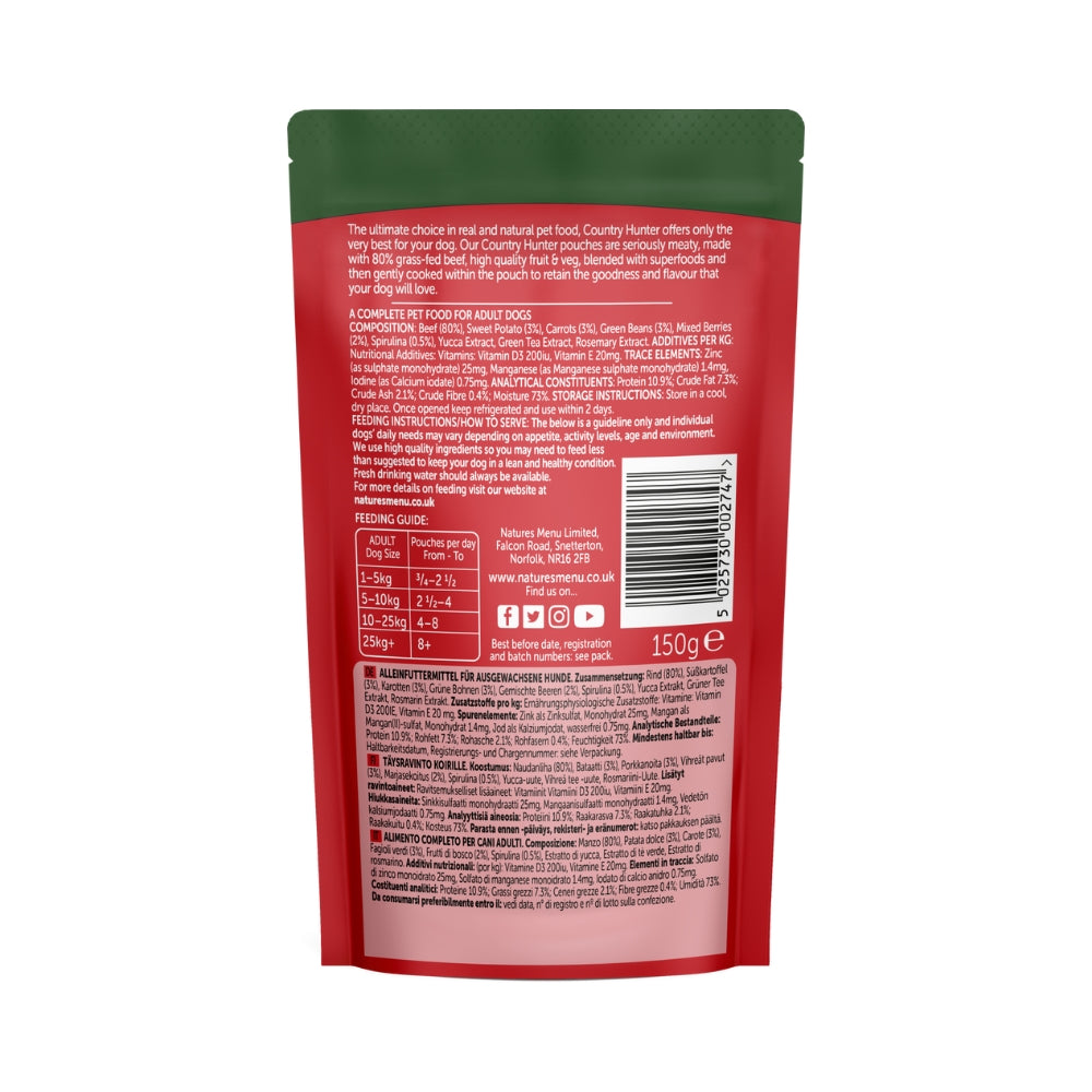 Natures Menu Country Hunter Grass Fed Beef with Superfoods Pouch 150g