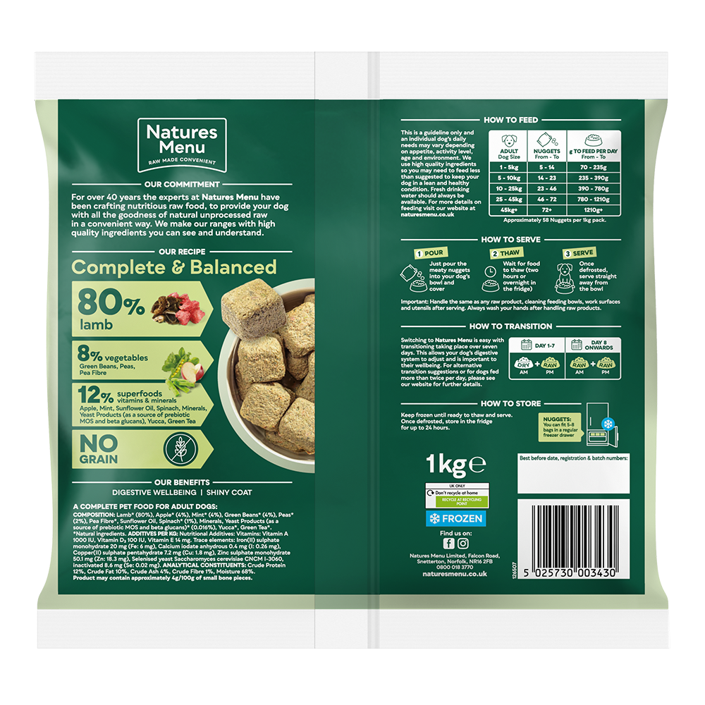 Natures Menu Country Hunter Raw Nuggets British Lamb 1kg