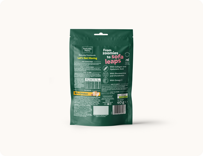 Green pet food packaging on a white background