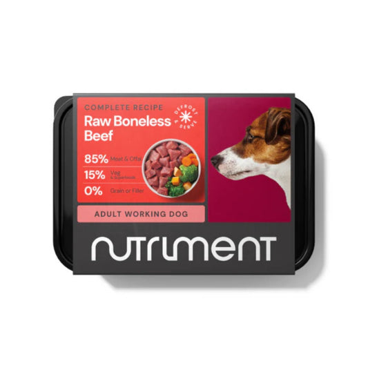 Dog food package with Nutriment branding on a white background