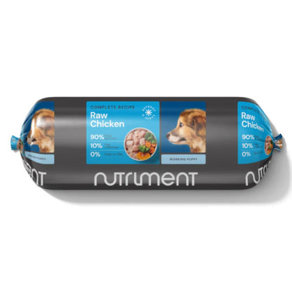 Dog food roll with Nutriment branding on a white background