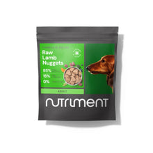 Package of Nutriment Raw Lamb Nuggets for dogs on a white background
