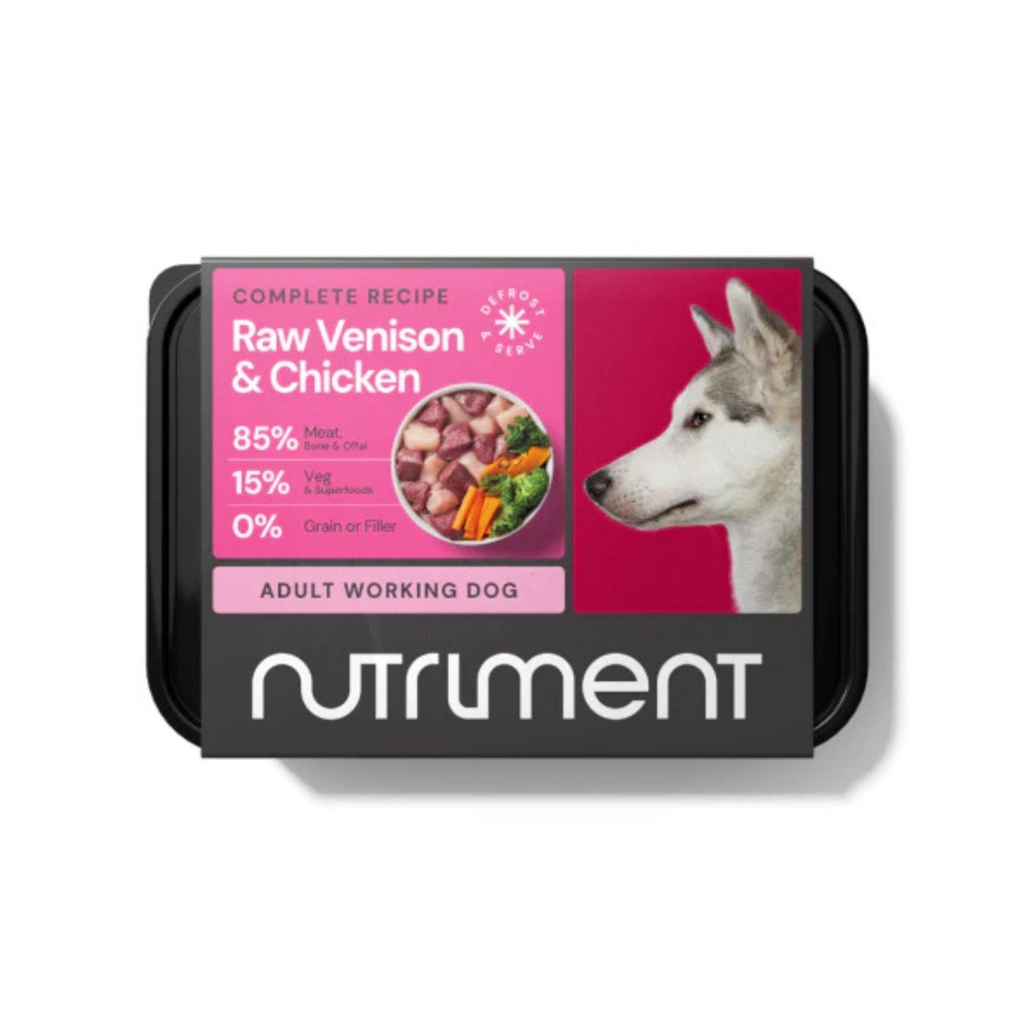 Dog food package with Nutriment branding on a white background