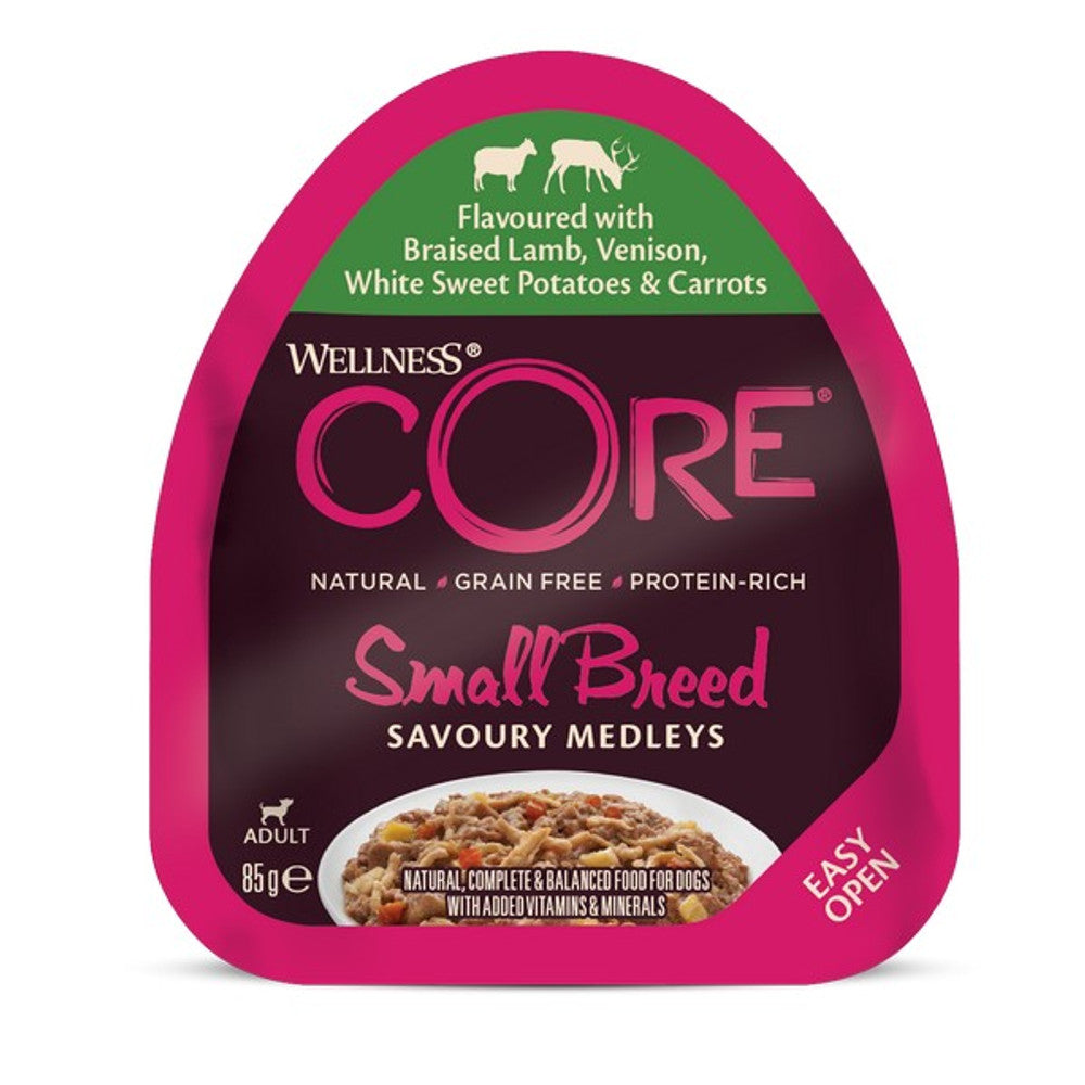 Wellness CORE Dog Wet Small Breed Adult Savoury Medleys Lamb, Venison, White Sweet Potatoes and Carrots Recipe 85g