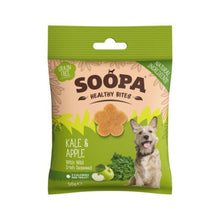Package of Soopa Healthy Bites kale and apple dog treats on a white background