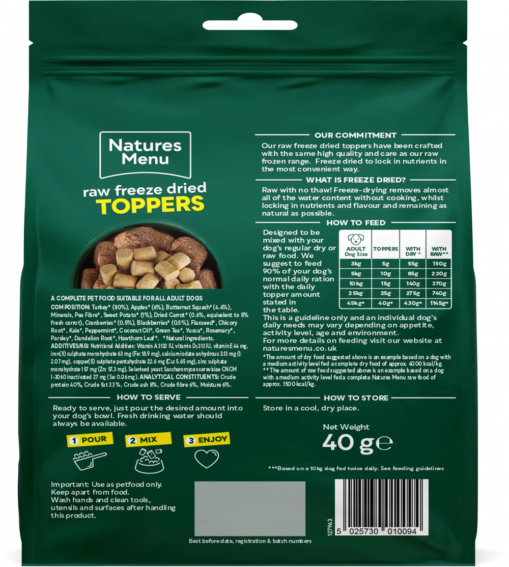 Natures Menu Complete Freeze Dried Food Turkey Toppers 40g