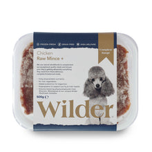 Wilder chicken raw mince dog food packaging on a white background