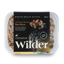 Packaged dog food with 'Wilder' branding on a white background