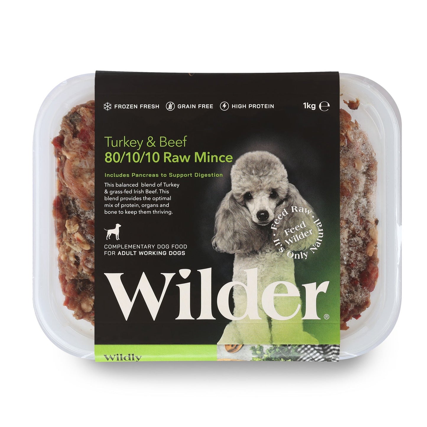 Wilder raw dog food package with a poodle illustration on a white background