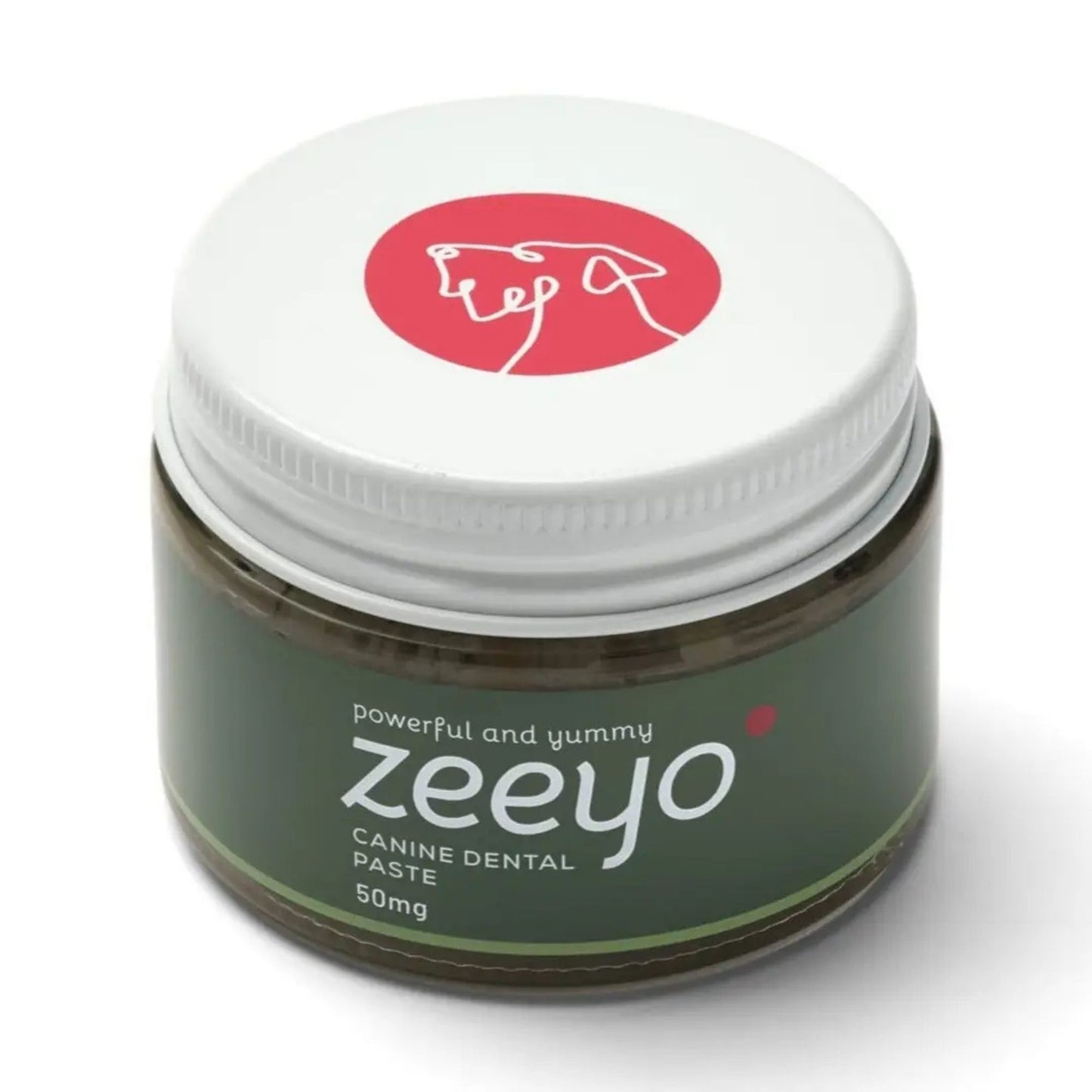 Zeeyo canine dental paste jar with white lid on a white background