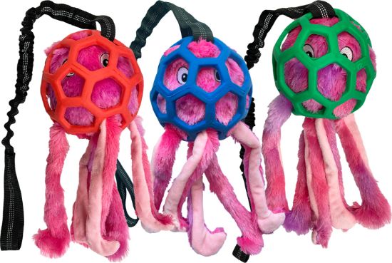 Octopus Holey Ball Dog Toy with Elasticated Bungee Handle