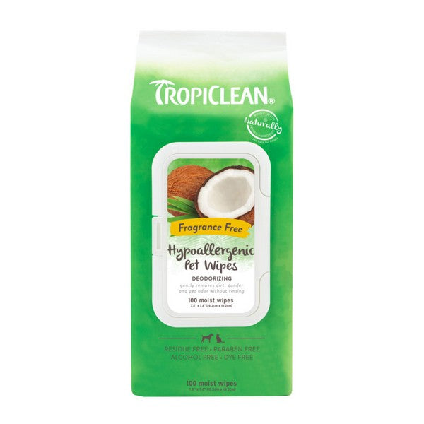TropiClean Hypoallergenic Fragrance Free Pet Wipes 100
