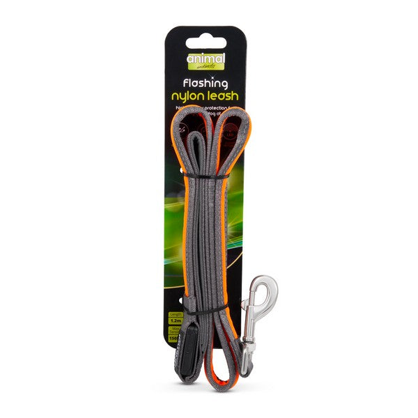 Animal Instincts Flashing Safety USB Nylon Lead Grey/Orange 1.2M