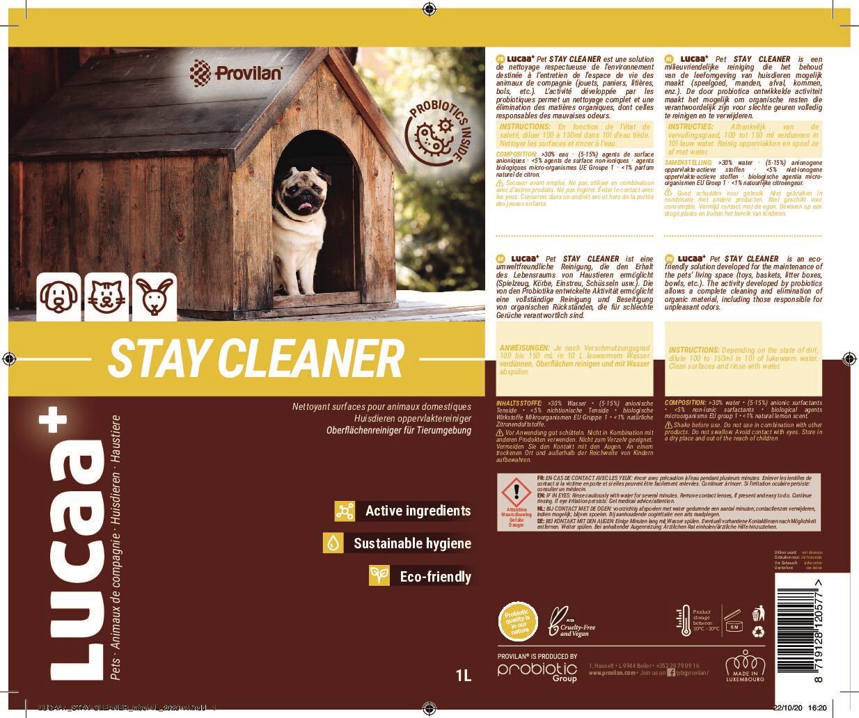 Ingenious Probiotics LUCAA+ Pets Stay Cleaner Probiotic Litter Tray & Kennel Cleaner Concentrate 1 Litre