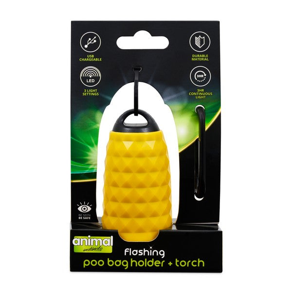 Animal Instincts Flashing Safety Poop Bag Holder & Torch Yellow